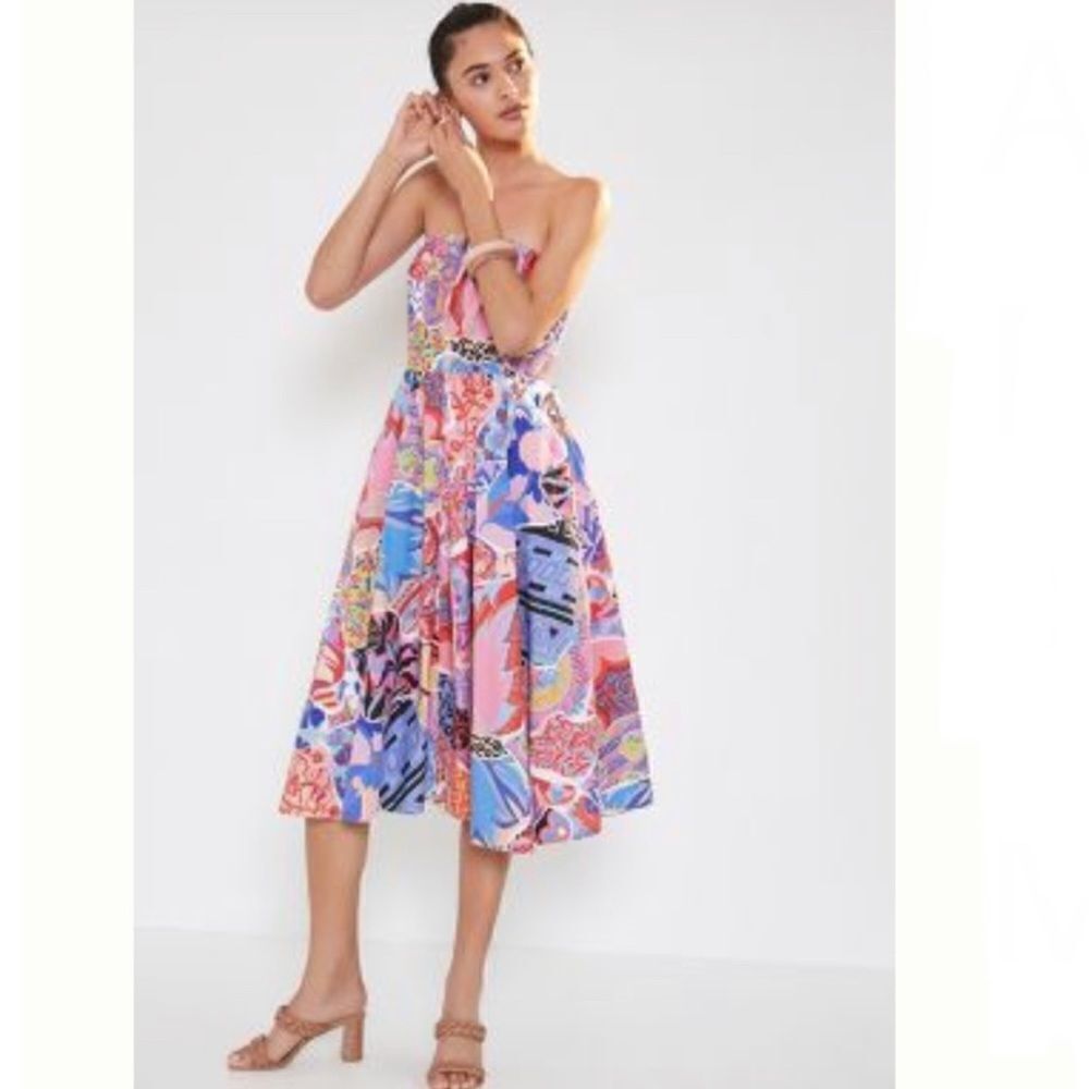 Anthropologie Multicolor Floral Strapless Midi Dress